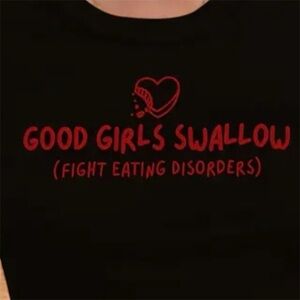 “Good Girls Swallow” crop top, size XL, Poly blend